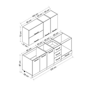 Minar 220 Cm Mutfak Dolabı Beyaz Antrasit 220-a7
