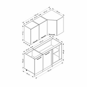 Minar 150cm Köşe Mutfak Dolabı - Beyaz/dore K150-d1