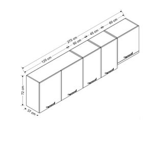 Minar 275 Cm Mutfak Dolabı Beyaz 275-b7-üst Modül