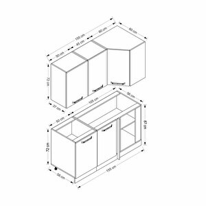 Minar 155cm Köşe Mutfak Dolabı - Beyaz/dore K155-d1