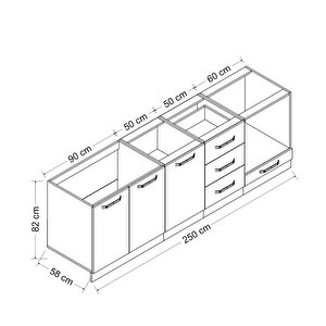 Minar 250 Cm Mutfak Dolabı Beyaz Antrasit 250-a3-alt Modül