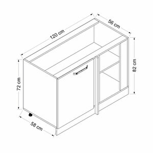 Minar Mutfak Alt Modül 1 Kapaklı 1 Raflı 120cm Köşe Dolap Beyaz /antrasit - A1