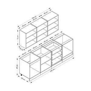 Mi̇nar 240 Cm Mebran C Mutfak Dolabi Beyaz Antrasi̇t 240-mcba3