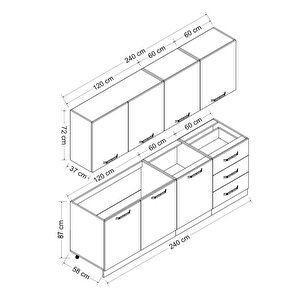 Minar 240 Cm Mutfak Dolabı Beyaz Dore 240-d3