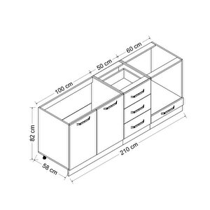 Minar 210 Cm Mutfak Dolabı Beyaz 210-b6-alt Modül
