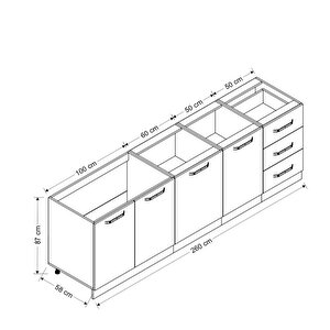 Minar 260 Cm Mutfak Dolabı Beyaz Dore 260-d2