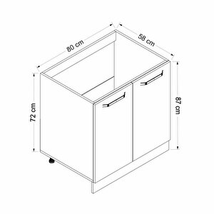 Minar Mutfak Alt Modül 2 Kapaklı 80cm Eviye Dolap Beyaz /antrasit - A1