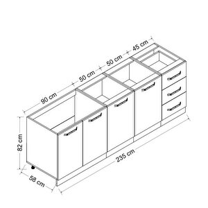 Minar 235 Cm Mutfak Dolabı Beyaz Dore 235-d2-alt Modül
