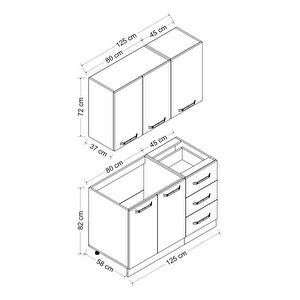 Minar 125 Cm Mutfak Dolabı Beyaz 125-b2