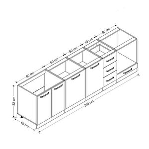 Minar 290 Cm Mutfak Dolabı Beyaz 290-b3-alt Modül
