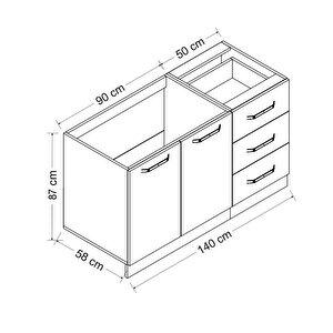 Minar 140 Cm Mutfak Dolabı Beyaz 140-b1-alt Modül