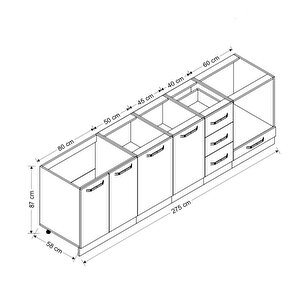 Minar 275 Cm Mutfak Dolabı Beyaz Dore 275-d3