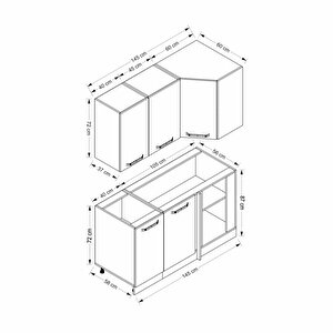 Minar 145 Cm Köşe Mutfak Dolabı - Beyaz  K145-b1