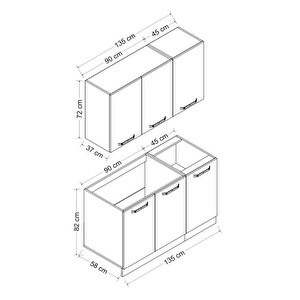 Minar 135 Cm Mutfak Dolabı Beyaz 135-b1