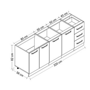 Minar 220 Cm Mutfak Dolabı Beyaz 220-b2-alt Modül