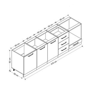 Minar 270 Cm Mutfak Dolabı Beyaz Dore 270-d3-alt Modül