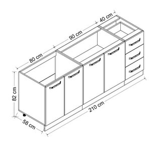 Minar 210 Cm Mutfak Dolabı Beyaz Dore 210-d2-alt Modül