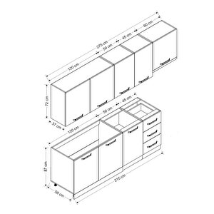 Minar 275 Cm Mutfak Dolabı Beyaz Antrasit 275-a7