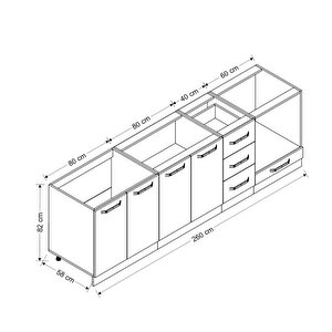 Minar 260 Cm Mutfak Dolabı Beyaz 260-b3-alt Modül