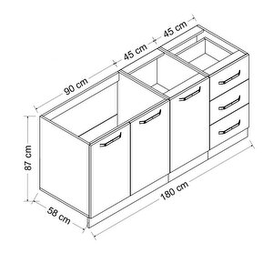 Minar 180 Cm Mutfak Dolabı Beyaz 180-b2-alt Modül