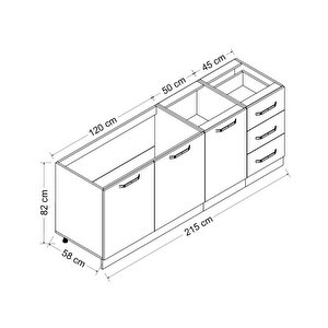 Minar 215 Cm Mutfak Dolabı Beyaz 215-b2-alt Modül
