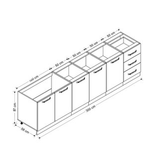 Minar 300 Cm Mutfak Dolabı Beyaz Dore 300-d2