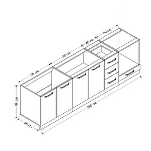 Minar 280 Cm Mutfak Dolabı Beyaz Dore 280-d9