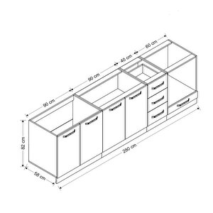 Minar 280 Cm Mutfak Dolabı Beyaz 280-b9-alt Modül