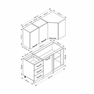 Minar 150cm Köşe Mutfak Dolabı - Beyaz/antrasit K150-a3