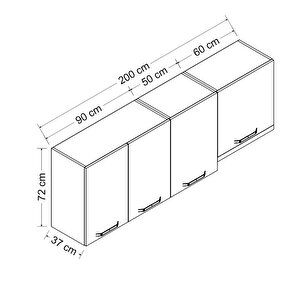 Minar 200 Cm Mutfak Dolabı Beyaz 200-b4-üst Modül