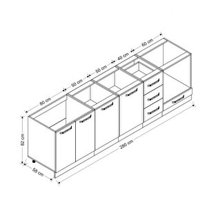 Minar 280 Cm Mutfak Dolabı Beyaz 280-b6-alt Modül