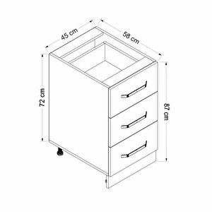 Minar Mutfak Alt Modül 3 Çekmeceli Nray 45cm Dolap Beyaz /dore - D1