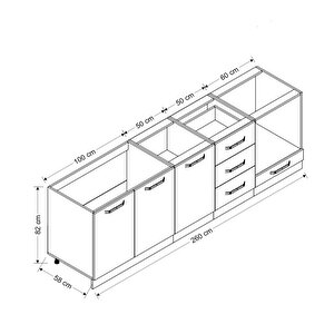 Minar 260 Cm Mutfak Dolabı Beyaz Dore 260-d6-alt Modül