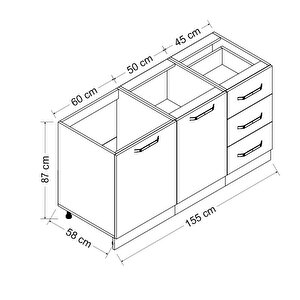 Minar 155 Cm Mutfak Dolabı Beyaz  Dore 155-d1-alt Modül
