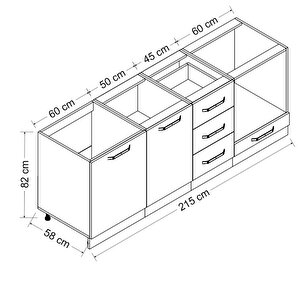 Minar 215 Cm Mutfak Dolabı Beyaz  Dore 215-d3-alt Modül