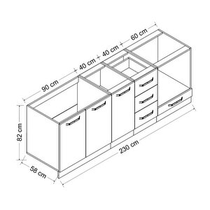Minar 230 Cm Mutfak Dolabı Beyaz  Dore 230-d3-alt Modül