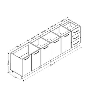 Minar 285 Cm Mutfak Dolabı Beyaz 285-b1-alt Modül