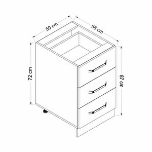 Minar Mutfak Alt Modül 3 Çekmeceli Nray 50cm Dolap Beyaz /antrasit - A1