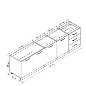 Minar 300 Cm Mutfak Dolabı Beyaz Dore 300-d3
