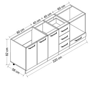 Minar 220 Cm Mutfak Dolabı Beyaz  Dore 220-d4-alt Modül