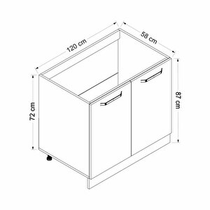 Minar Mutfak Alt Modül 2 Kapaklı 120cm Eviye Dolap Beyaz /dore - D1