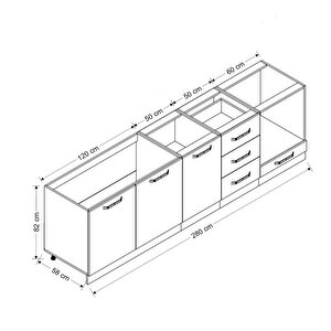 Minar 280 Cm Mutfak Dolabı Beyaz 280-b3-alt Modül
