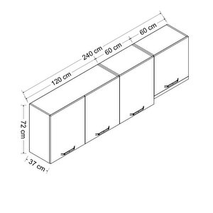 Minar 240 Cm Mutfak Dolabı Beyaz 240-b8-üst Modül