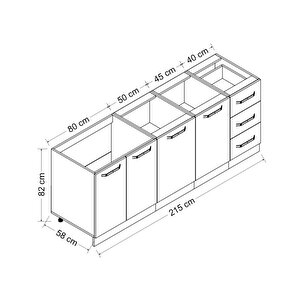 Minar 215 Cm Mutfak Dolabı Beyaz  Dore 215-d1-alt Modül
