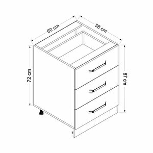 Minar Mutfak Alt Modül 3 Çekmeceli Nray 60cm Dolap Beyaz /antrasit - A1