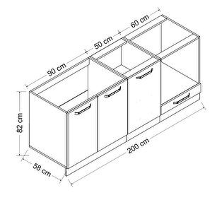 Minar 200 Cm Mutfak Dolabı Beyaz 200-b6-alt Modül