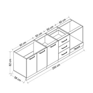 Minar 250 Cm Mutfak Dolabı Beyaz Dore 250-d3-alt Modül