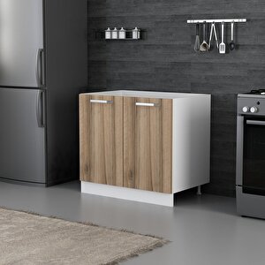 Minar Mutfak Alt Modül 2 Kapaklı 90cm Eviye Dolap Beyaz /dore - D1