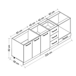 Minar 225 Cm Mutfak Dolabı Beyaz 225-b3-alt Modül