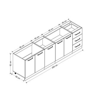 Minar 265 Cm Mutfak Dolabı Beyaz 265-b1-alt Modül